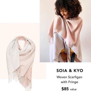 NWT! Soia & Kyo Woven Scarfigan with Fringe - Scarf Shawl Wrap NEW Cardigan